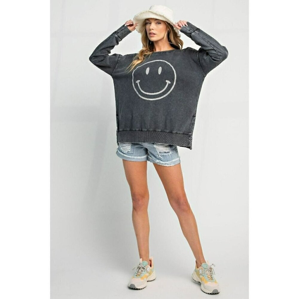 Don't Forget to Smile Mineral Wash Top in Black - Picture 4 of 10